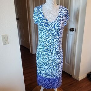 Boden Amelie Blue And White Cap Sleeve V-Neck Dress Size10L